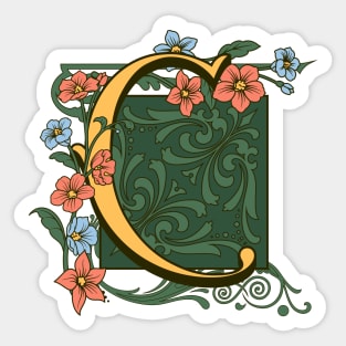 Art Nouveau Letter C, Ornamental Letter C, Art Deco Sticker